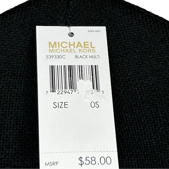 MICHAEL Michael Kors Women’s Black Beanie with White Gray MK Logo Pattern - Picture 6 of 6